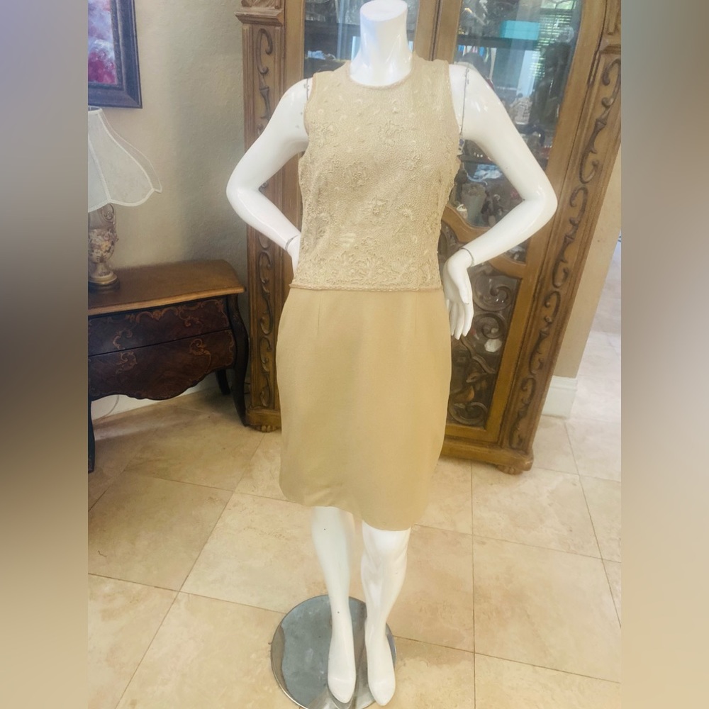 Vintage Tomasz Starzewski Couture Tan Sleeveless Dress